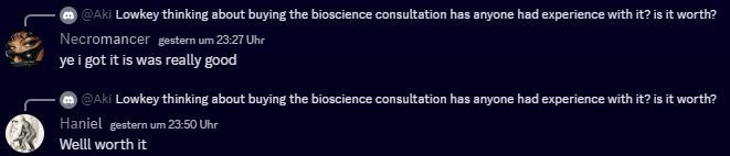 Client messages describing the consultation as worth it